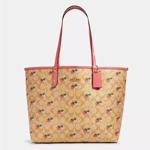 Coach Reversible City Tote In Signature Canvas With Strawberry Print